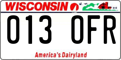 WI license plate 013OFR