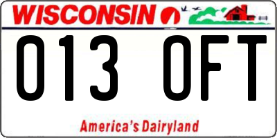 WI license plate 013OFT