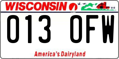 WI license plate 013OFW