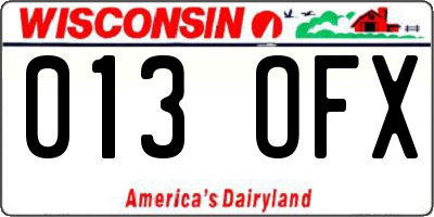 WI license plate 013OFX