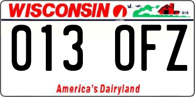 WI license plate 013OFZ