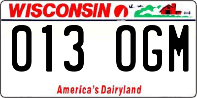 WI license plate 013OGM