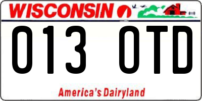 WI license plate 013OTD
