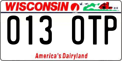WI license plate 013OTP