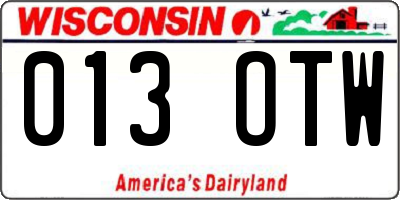 WI license plate 013OTW