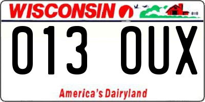 WI license plate 013OUX