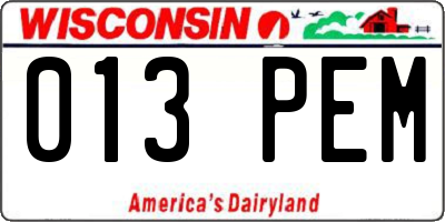 WI license plate 013PEM