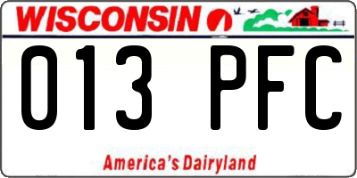WI license plate 013PFC