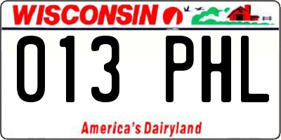 WI license plate 013PHL