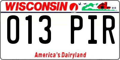 WI license plate 013PIR