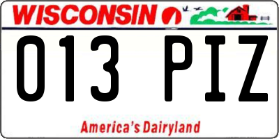 WI license plate 013PIZ