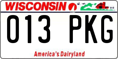 WI license plate 013PKG