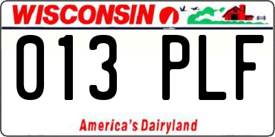 WI license plate 013PLF