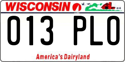 WI license plate 013PLO