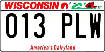 WI license plate 013PLW