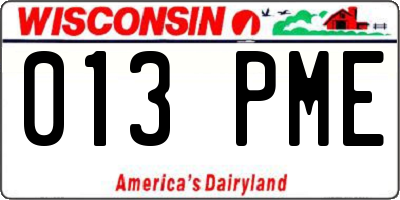 WI license plate 013PME