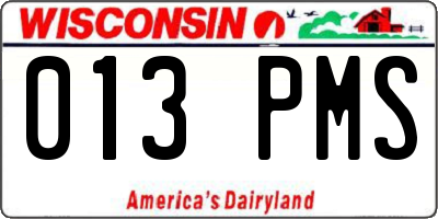 WI license plate 013PMS