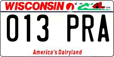 WI license plate 013PRA