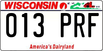 WI license plate 013PRF