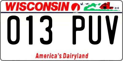 WI license plate 013PUV