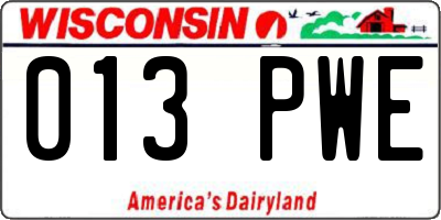 WI license plate 013PWE