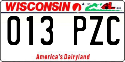 WI license plate 013PZC