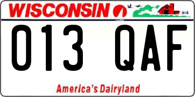 WI license plate 013QAF