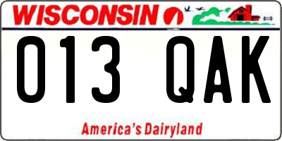 WI license plate 013QAK