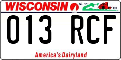 WI license plate 013RCF