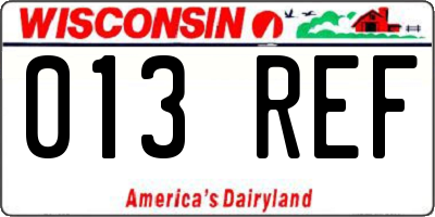 WI license plate 013REF