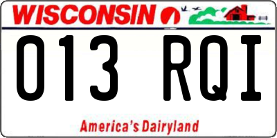 WI license plate 013RQI