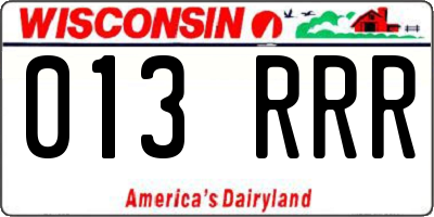 WI license plate 013RRR