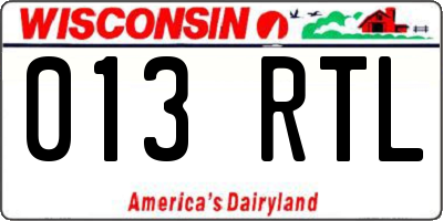 WI license plate 013RTL