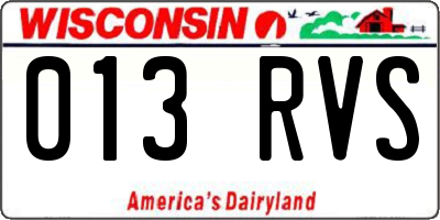 WI license plate 013RVS