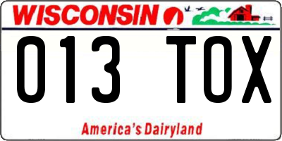 WI license plate 013TOX