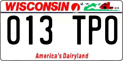 WI license plate 013TPO