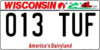 WI license plate 013TUF