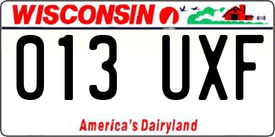 WI license plate 013UXF