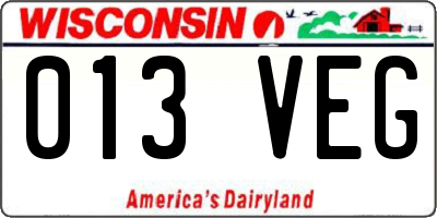WI license plate 013VEG
