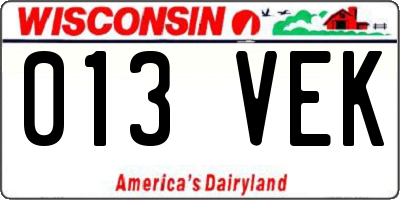 WI license plate 013VEK