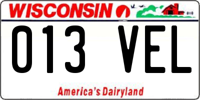WI license plate 013VEL