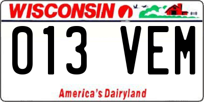 WI license plate 013VEM