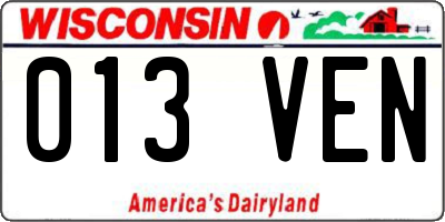 WI license plate 013VEN