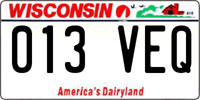 WI license plate 013VEQ