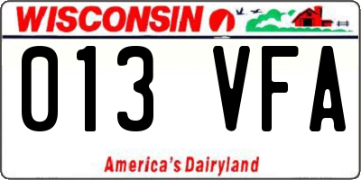 WI license plate 013VFA