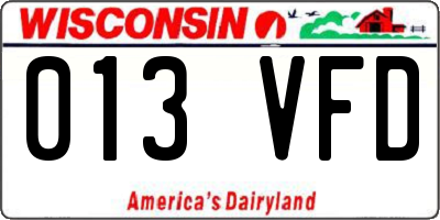 WI license plate 013VFD