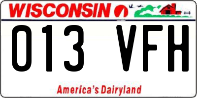 WI license plate 013VFH