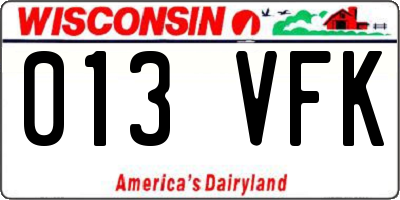 WI license plate 013VFK