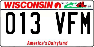 WI license plate 013VFM