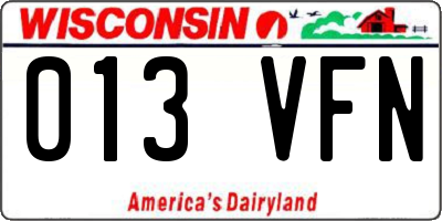 WI license plate 013VFN